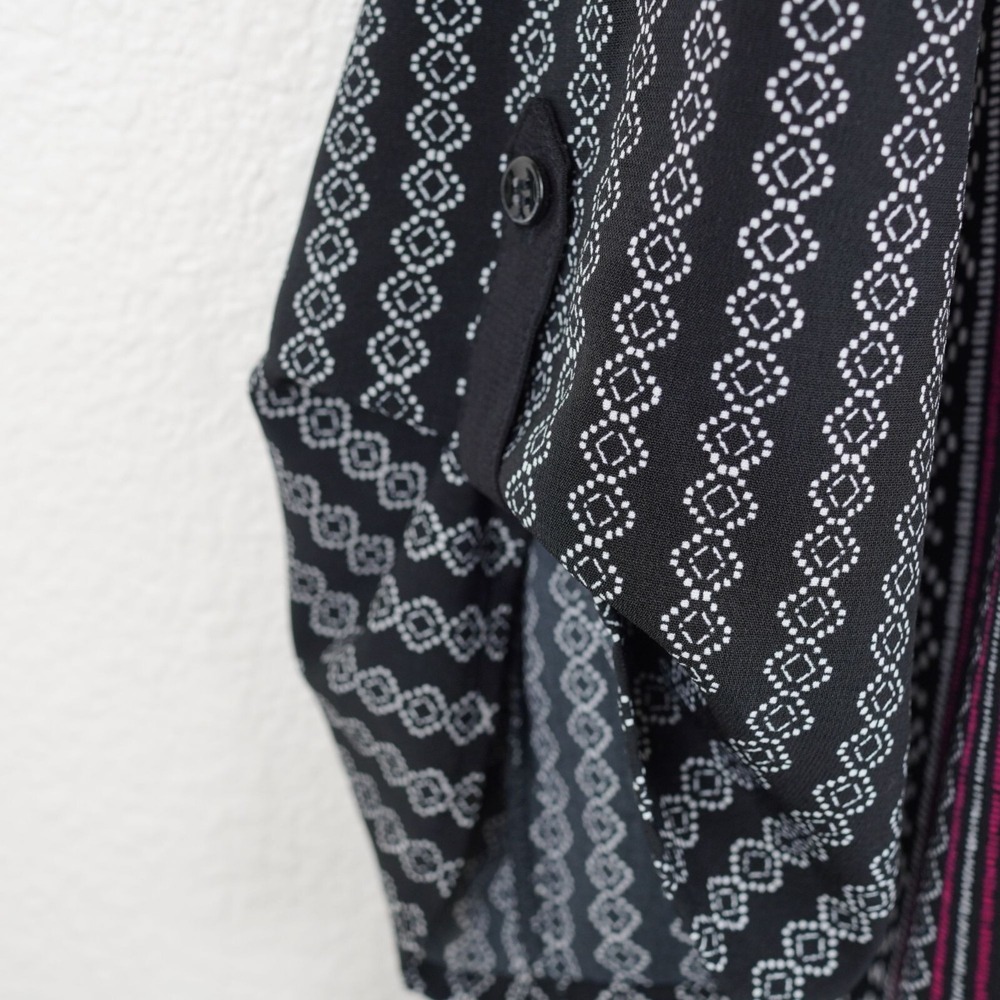 Catherines Black & Pink Boho Print Tunic Top Plus Size 2X 22‎ 24W Button Front - Picture 3 of 9